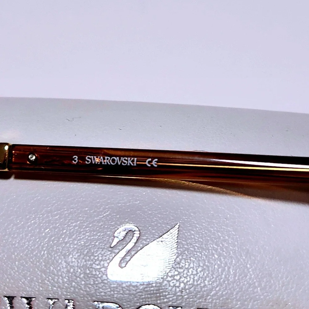Swarovski Brown Tortoiseshell Cat Eye Sunglasses with Crystal Temples and Case
